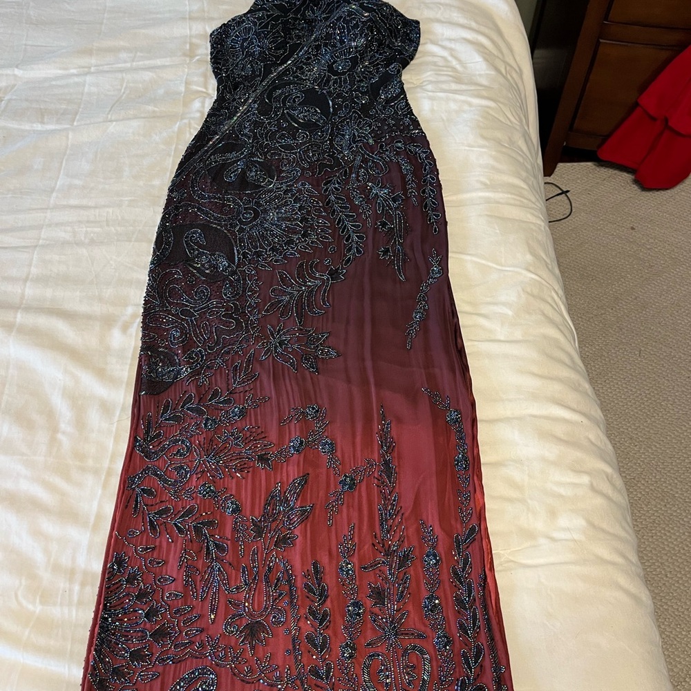 Black and Auburn, silk beaded Evening Dress Vintage